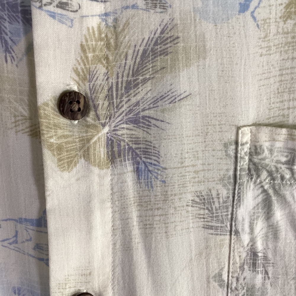 Batik Bay Mens 2XLT Hawaiian Shirt Blue Tan Fish Palm Tree Tropical Rayon Tall - Picture 7 of 7